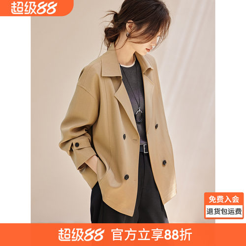 沫晗依美双排扣简约气质风衣