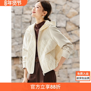 沫晗依美奶油泡芙感棉服2025冬季新款轻薄短款绗棉拼接连帽外套女