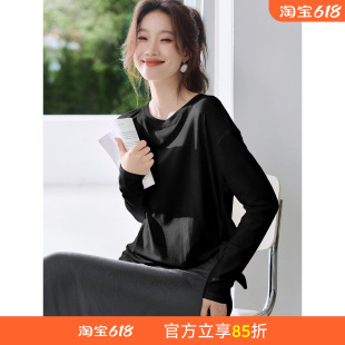 沫晗依美轻通勤设计感结构褶皱绑带圆领短袖2026夏季新款休闲T恤