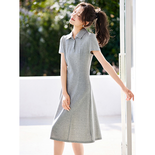 沫晗依美26夏新款气质A字裙POLO领复古休闲通勤短袖显瘦连衣裙女