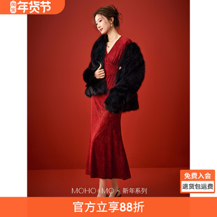 沫晗依美新年贵妇感礼服2026春季新款新中式高级感v领显瘦连衣裙