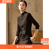 沫晗依美轻暖系带打底衫 2025冬季 收腰小众磨毛保暖半高领T恤女士