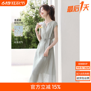 沫晗依美气质巨好看的长裙子2025夏季穿搭新款掐腰显瘦亚麻连衣裙