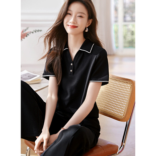 宽松休闲套装 沫晗依美气质小香风POLO衫 新款 2026夏季 T恤长裤 套装