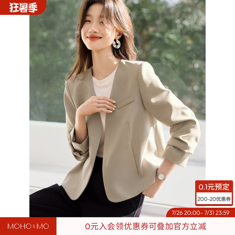 沫晗依美气质通勤简约无领外套
