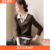 沫晗依美复古美拉德长袖 百搭撞色拼接假两件衬衫 小衫 2025冬季