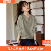 沫晗依美都市休闲宽松小V领收腰显瘦上衣春夏新款 显白卫衣女春装