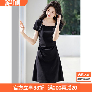 连衣裙 时髦收腰显瘦腰间抽褶短款 沫晗依美百搭小黑裙2026夏季 新款