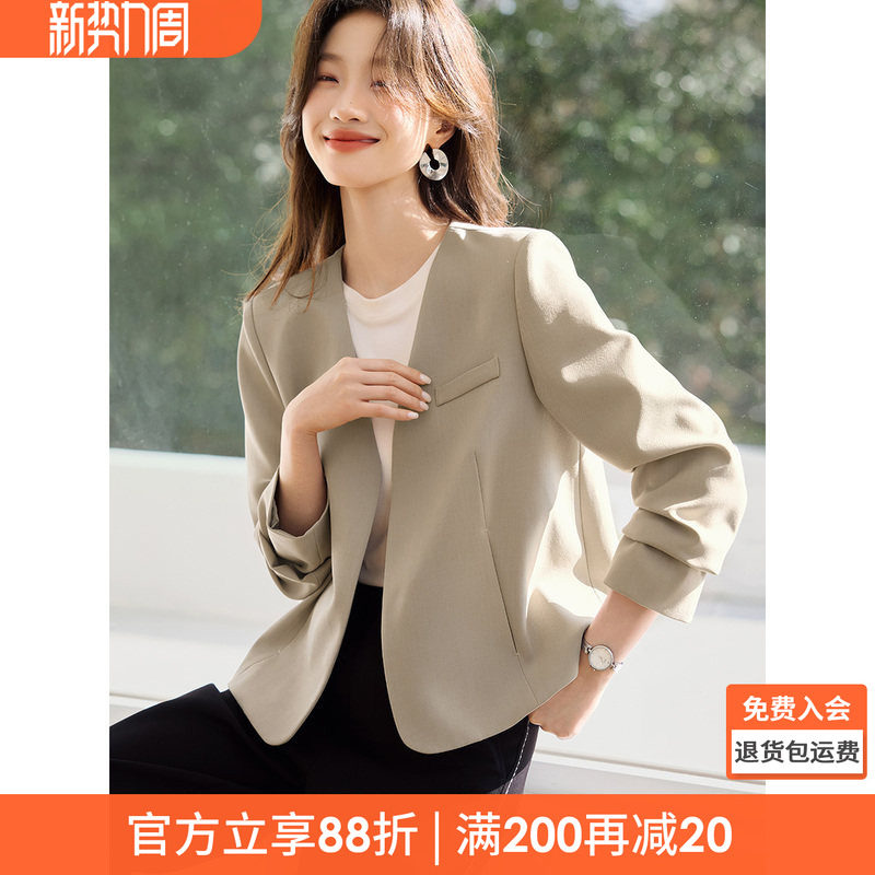 沫晗依美气质通勤简约无领外套2026春夏新款百搭时髦设计感西装女