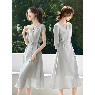 【博主同款】沫晗依美巨好看裙子2025夏季穿搭新款显瘦亚麻连衣裙