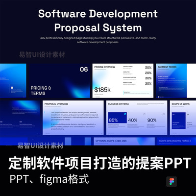 40页SaaS、CRM 和定制软件项目打造的提案PPT，figma格式