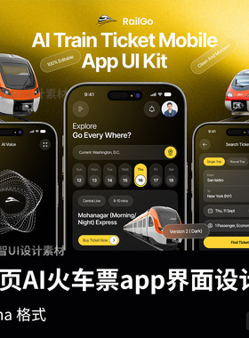 45页AI火车票app界面设计figma源文件