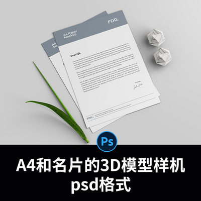 A4和名片的3D模型样机psd格式