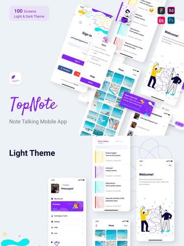 小清新风格笔记应用、备忘录APP UI【sketch,psd,xd,studio,fig】