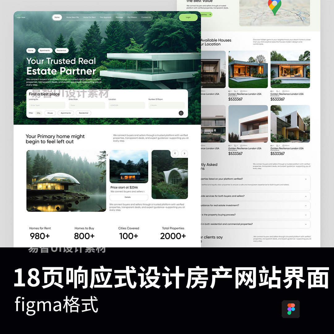 18页响应式设计房产网站界面figma源文件