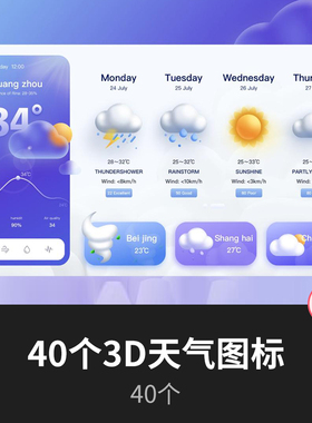 3D天气icon（图标） PNG格式 | 只有图标，没有界面