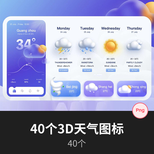 3D天气icon PNG格式 只有图标 没有界面 图标