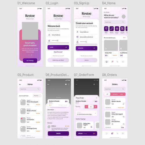 10页餐厅美食应用APP原型设计iOS模板figma，psd格式