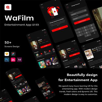 50页超酷电影app UI界面设计xd,sketch,fig,psd,studio格式
