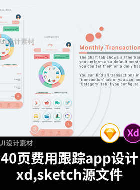 40页费用跟踪app设计,屏幕尺寸: (375x812px)xd,sketch源文件