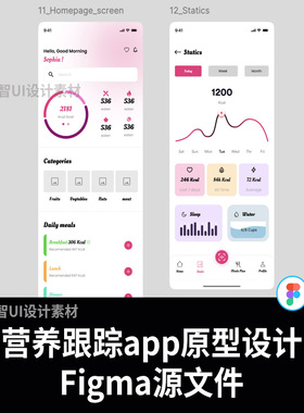 明暗32页营养跟踪、膳食计划、食谱数据app原型设计figma源文件