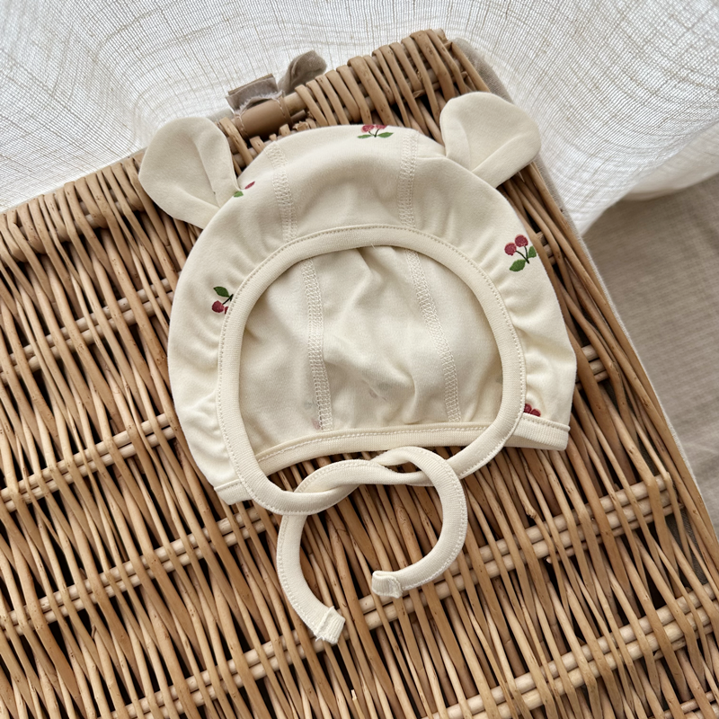 纯棉系带圆顶小耳朵婴儿帽凹造型