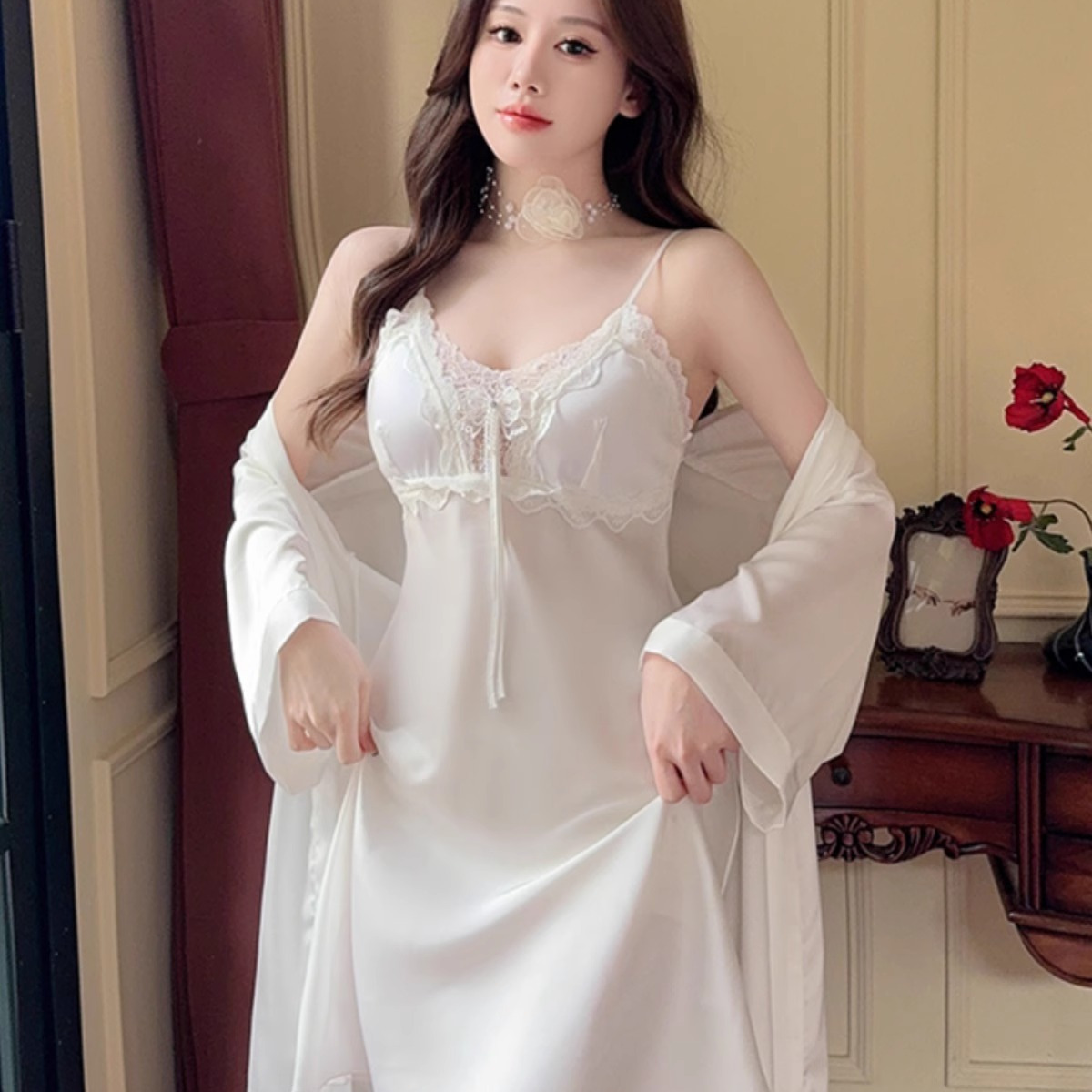 性感睡衣女夏天冰丝带胸垫纯欲