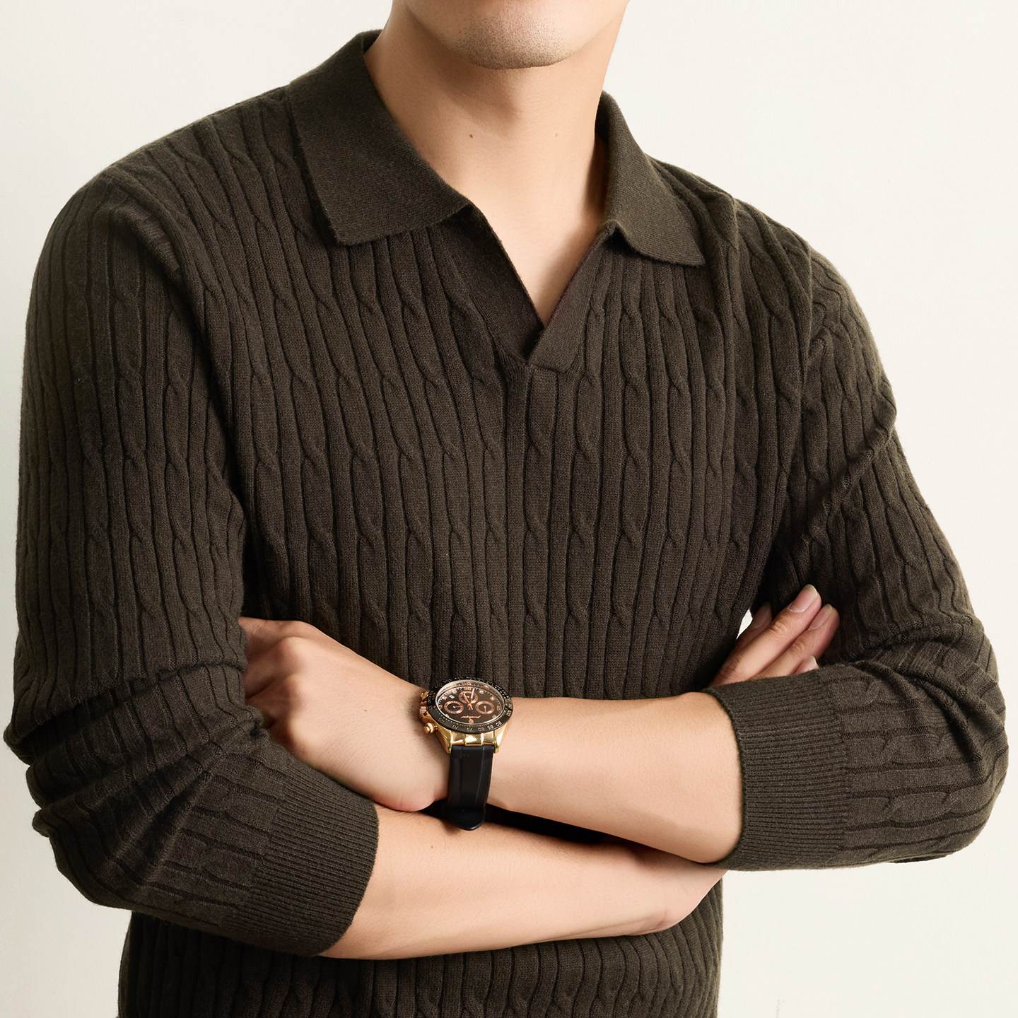 高档男士秋冬毛衣针织衫老钱风法式翻领打底衫商务休闲男装上衣
