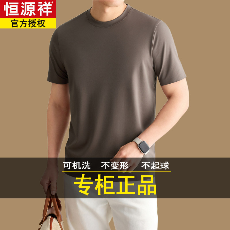 恒源祥2025新款冰丝高端夏季男士短袖t恤圆领时尚休闲上衣中年