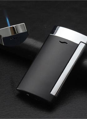 侧面按压打火名望超薄MF51803防风充气打火机蓝色直冲火焰点烟器