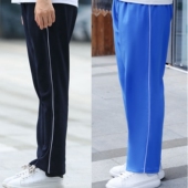 男女初中高中生蓝色小学生直筒黑色校裤 校服裤 子一条杠藏青色夏季