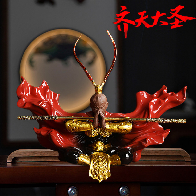 禅意齐天大圣归来孙悟空摆件家居鱼缸造景创意陶瓷办公室玄关装饰图片