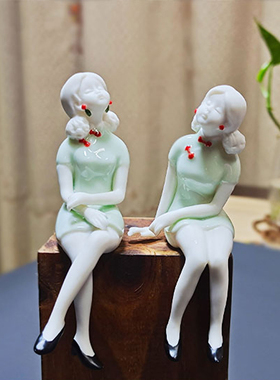 中式风仕女客厅玄关陶瓷装饰品