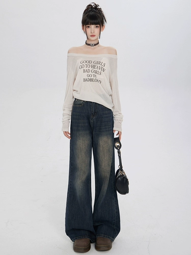 Ретро мегафон, демисезонные джинсы, утепленные штаны, приталенные леггинсы, в американском стиле, высокая талия, свободный крой