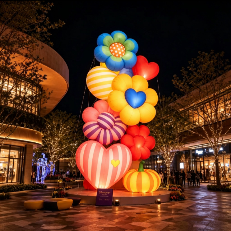 发光花朵爱心充气气模定制商场主题美陈户外夜景网红打卡充气装置图片