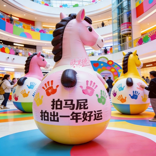 充气马年春节不倒翁拍马屁气模定制商场喜庆美陈装饰卡通道具打卡