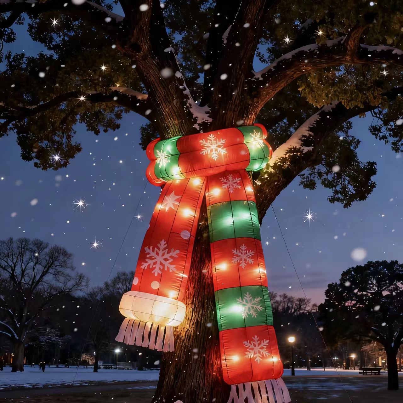 巨型红色大树围巾气模圣诞节春节商场美陈道具户外冬季氛围装饰