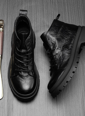 帕达索靴子男士真皮英伦工装靴高帮潮流马丁靴加绒切尔西靴231061