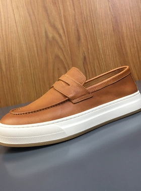 帕达索休闲皮鞋春季新款真皮软底一脚蹬懒人鞋潮流透气男鞋240418