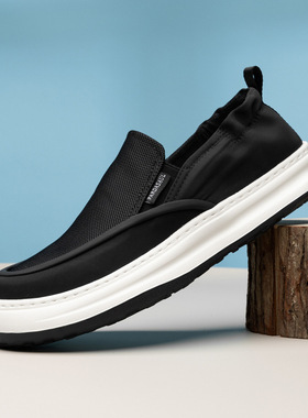 帕达索男鞋2025新款一脚蹬简约舒适透气莱卡布休闲乐福鞋男240530