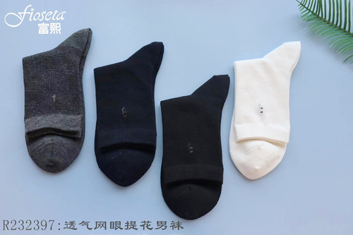特价清仓三双包邮富熙fioseta绢丝R232397抗菌棉透气网眼提花男袜