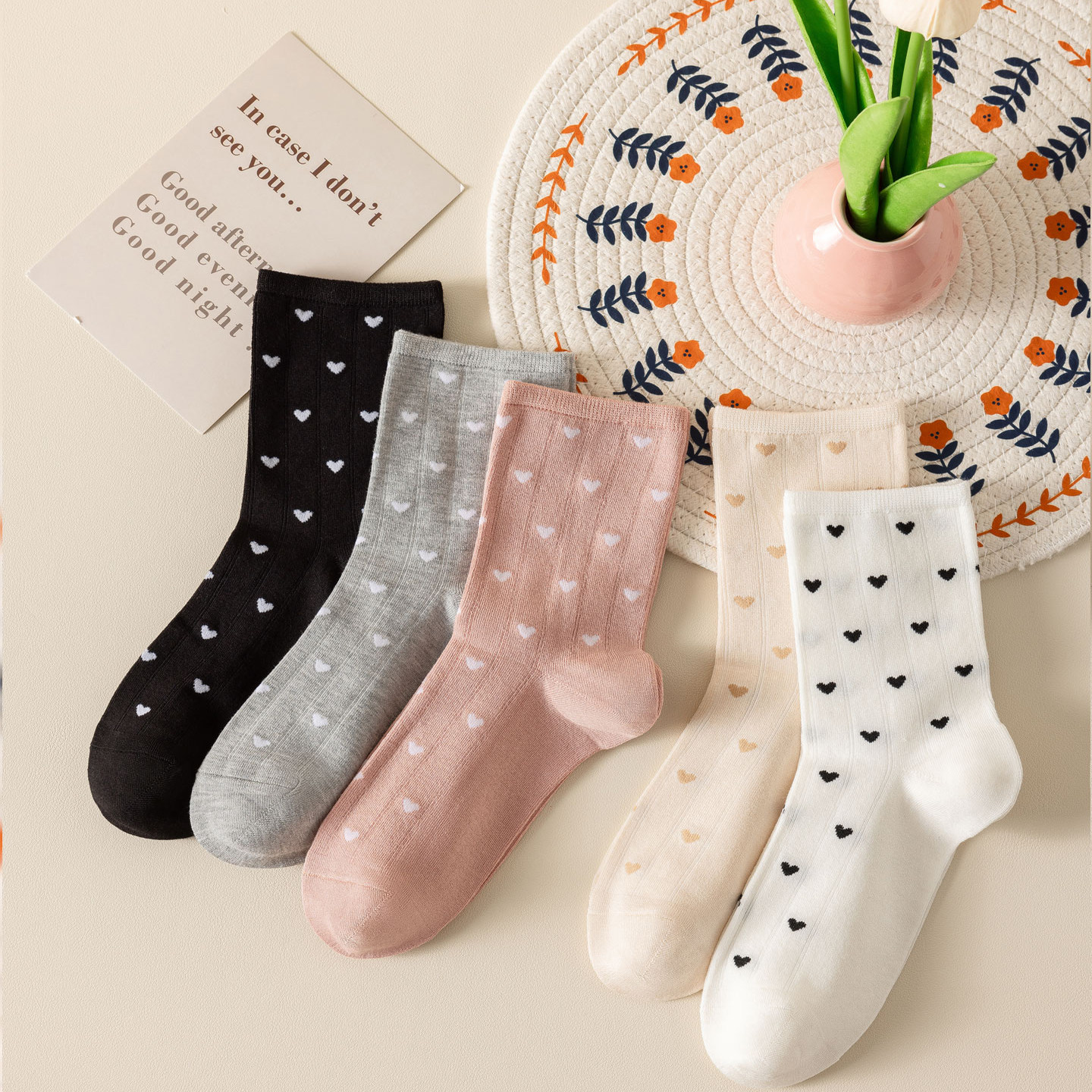 富熙正品秋冬绢丝爱心提花女袜