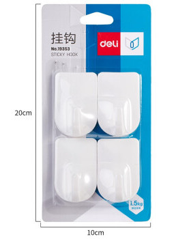 得力强力粘胶挂钩 19353/19350   厨房浴室门后挂衣钩卡承重1.5kg