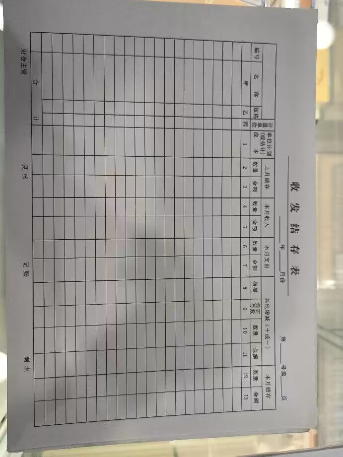 财会用品青联纸品收发结存表