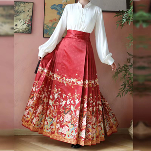 花雨沐原创汉服女【花羽鸟】明制国风马面裙新中式立领日常套装