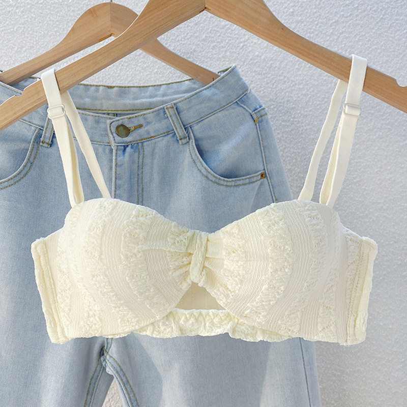 半杯小胸聚拢内衣a杯平胸少女夏季显大无肩带上托防下垂无钢圈bra