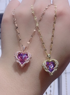 海洋之心项链女立体爱心项链ins吊坠钛钢镀18K金义乌配饰首饰