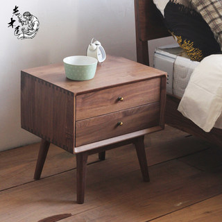新品床头柜北欧简约现代日式实木床头柜原木色黑胡桃橡木床边柜储
