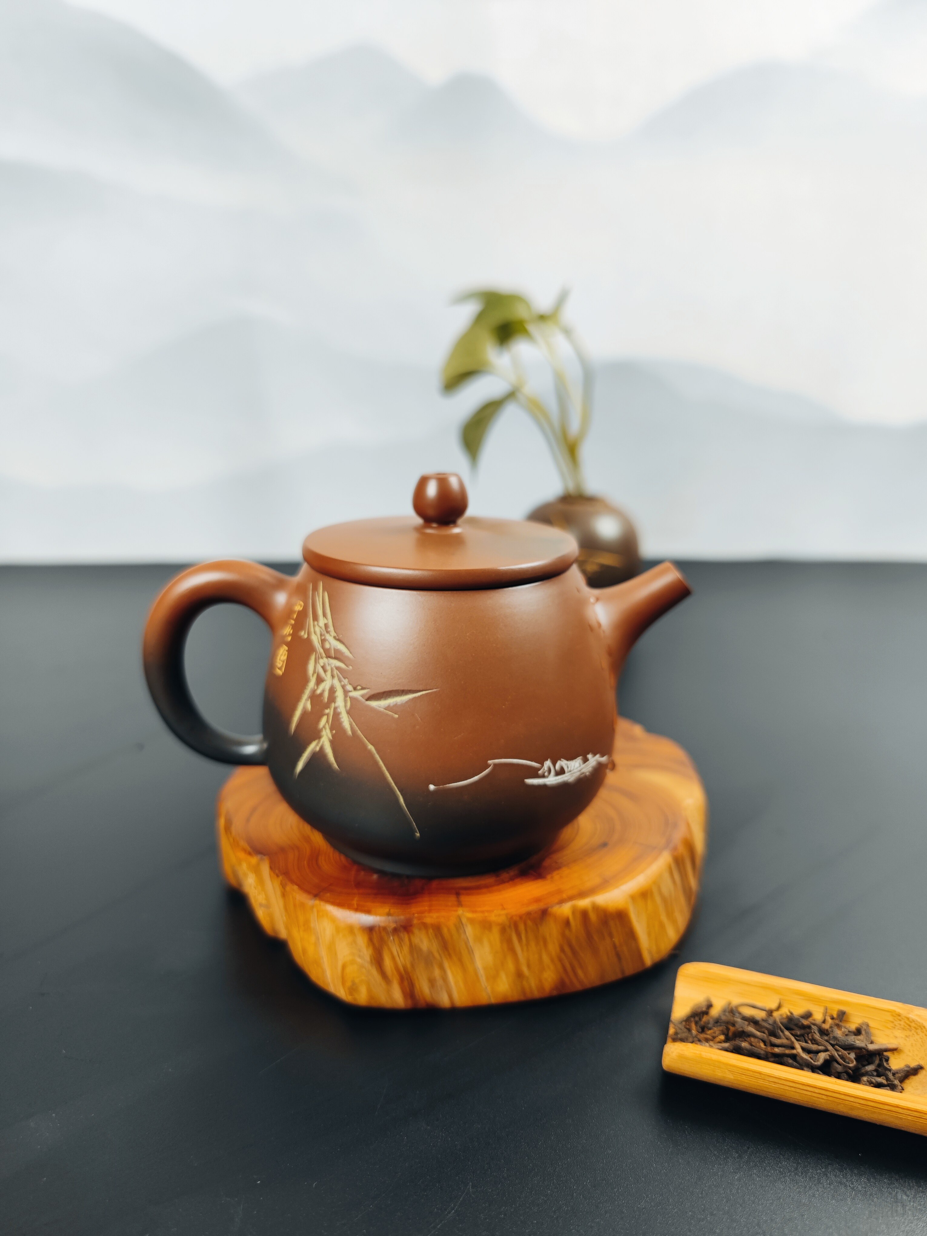 登峰陶艺广西钦州坭兴陶窑变高身壶 澄怀观道全手工茶壶纯手制作