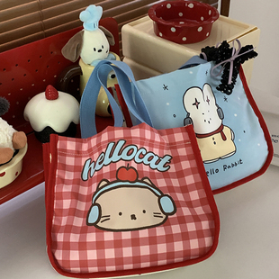 卡通小众手提帆布包女款大容量大学生早八通勤包小个子可爱包包新